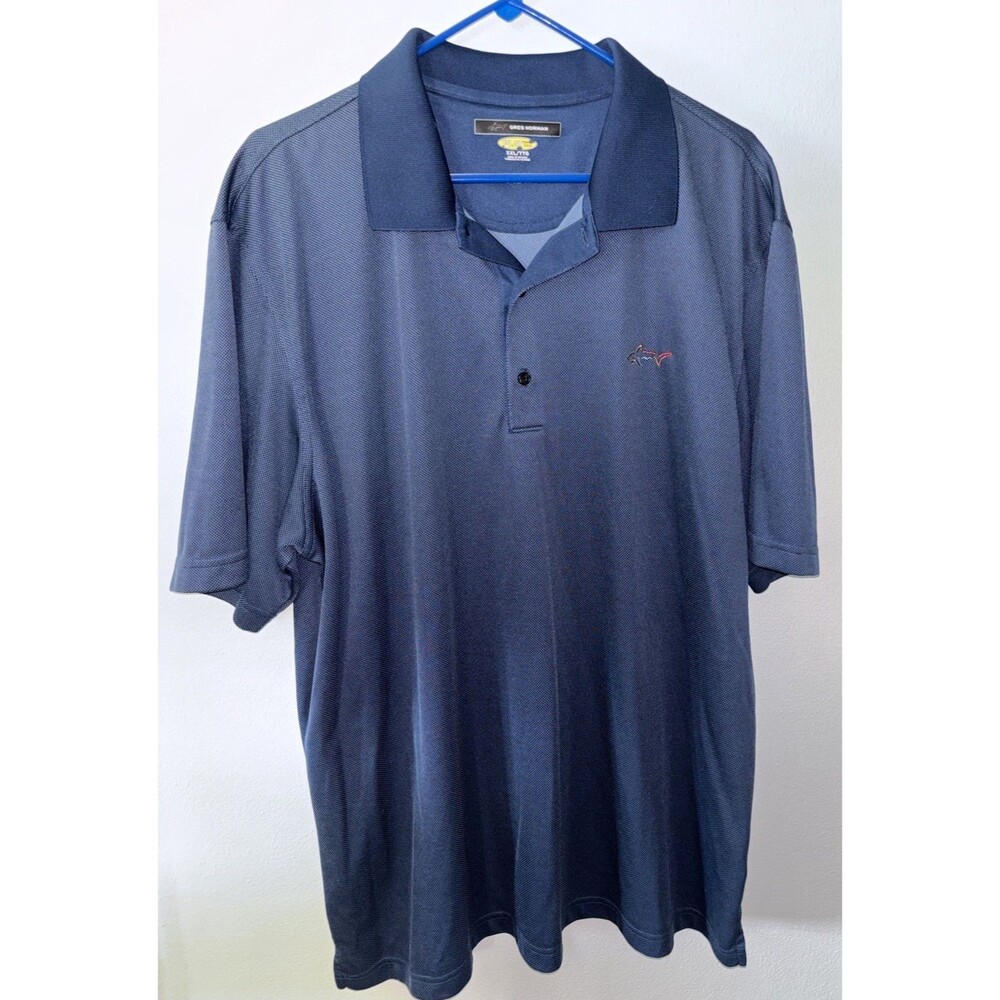 Greg Norman Play Dry Men’s Polo Shirt 2XL Blue Solid Short Sleeve Logo